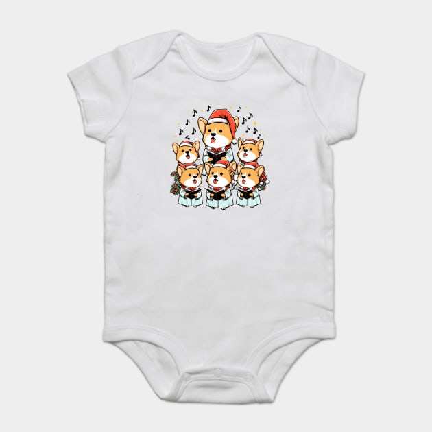 Corgi Carolers Christmas Singing Dog Choir Robes Baby Bodysuit by Frank Ring